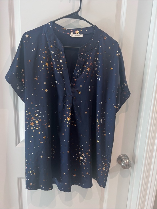 entro Tops - Entro Navy Top with Metallic Gold Star Print Size XL